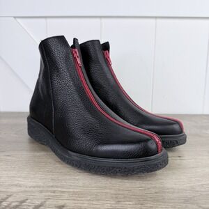 RARE Arche Joekam Black Leather Ankle‎ Boots Red Front Zip Closure Size 39